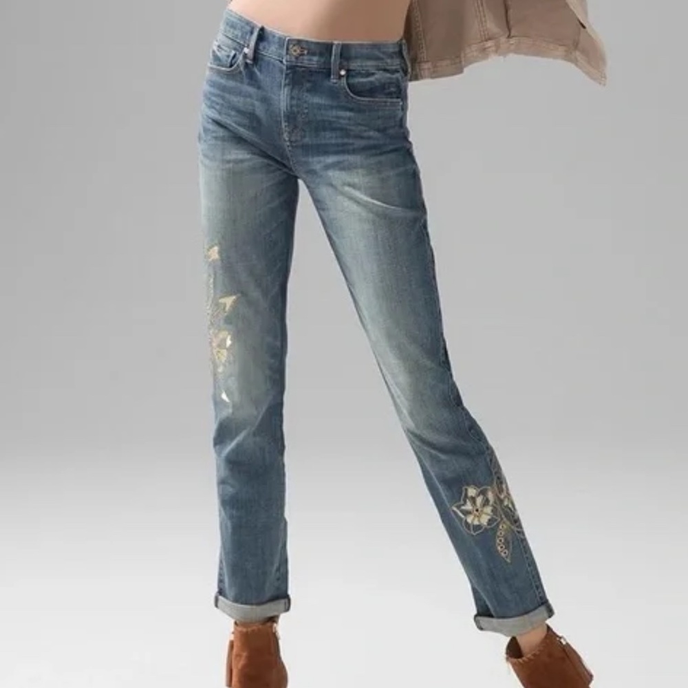 WHBM Everyday Soft Floral Grommet Girlfriend Jeans sz 10 EUC